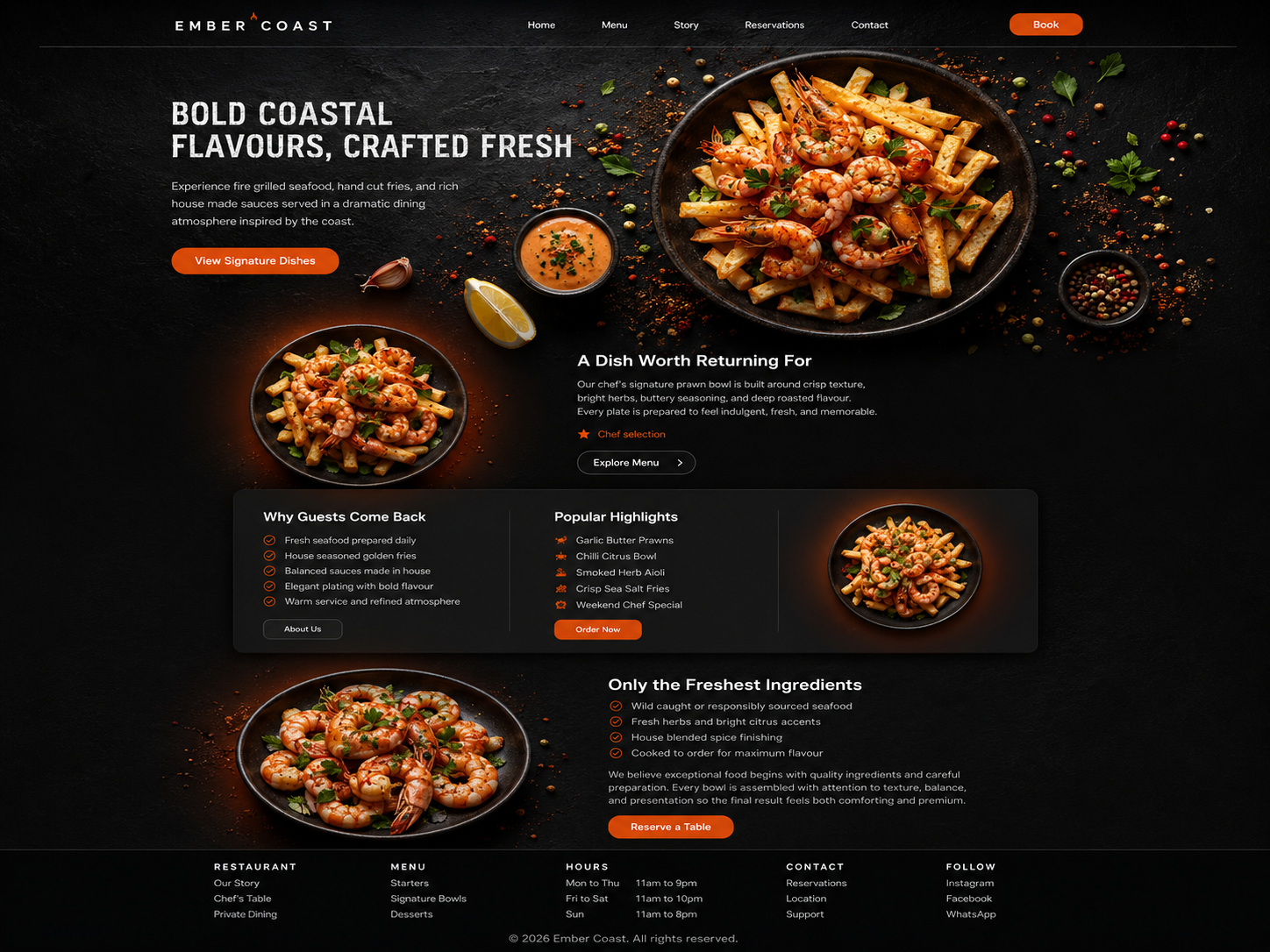 Ember Coast restaurant website mockup