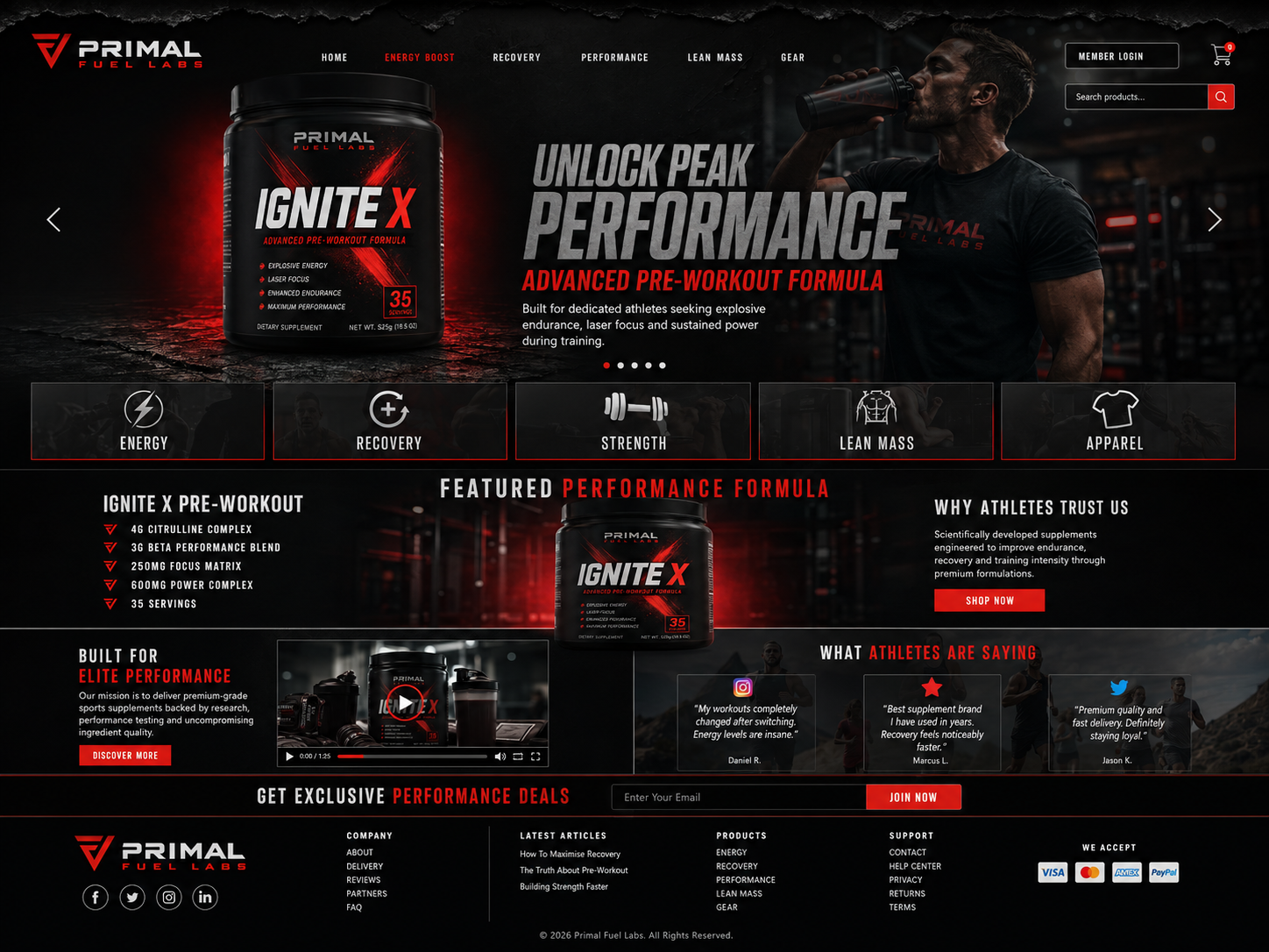 Primal Fuel Labs performance website mockup