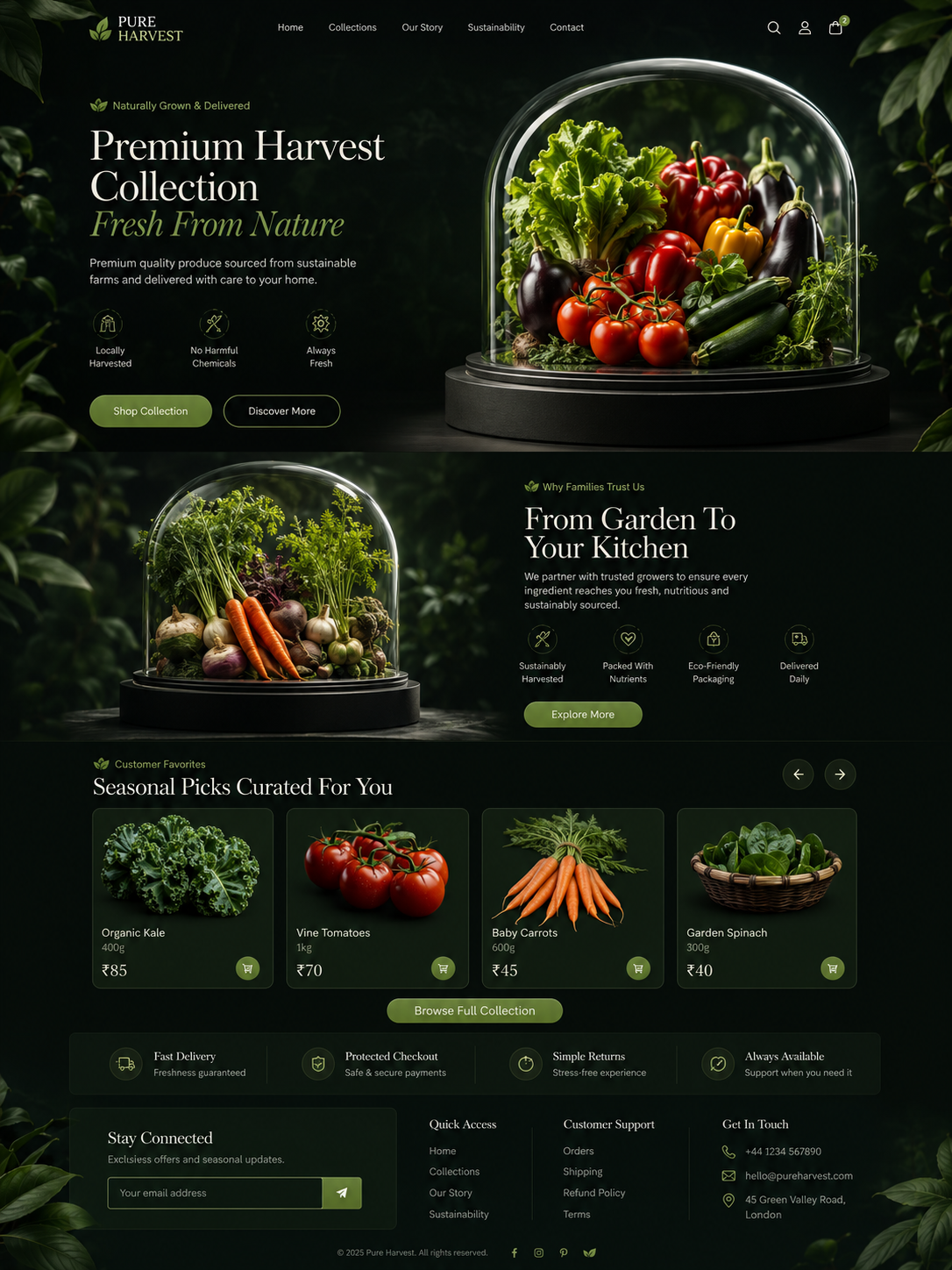 Pure Harvest grocery website mockup