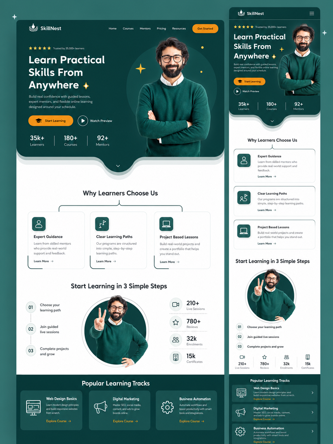 SkillNest learning website mockup